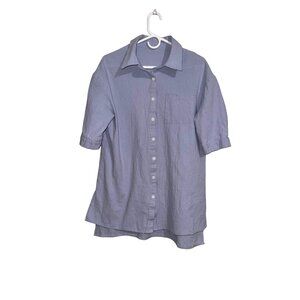Shein Womens Button-Up Shirt Light Blue Collared 100% Polyester Casual Relaxed